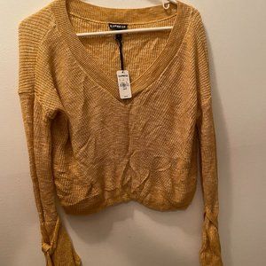 Express Mustard Yellow Knit Tie Bell Sleeve Sweater